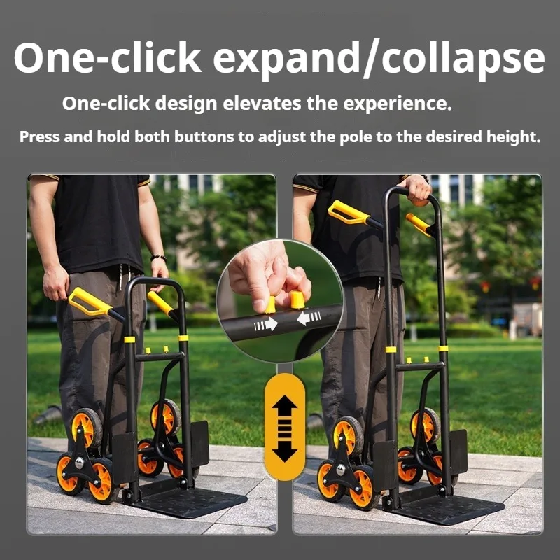 Telescopic Stair Climbing Hand Truck Foldable Labor-saving Heavy-Duty Trolley 200kg Load Capacity Ground Stair Transport Tool