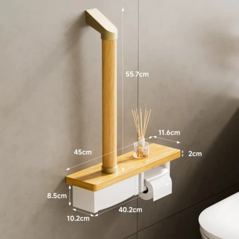 Toilet Rails for Elderly Safety Anti-drop Solid Wood Toilet Get Up Handrail with Tissue Box Toilet Safety Grab Bars for Bathroom