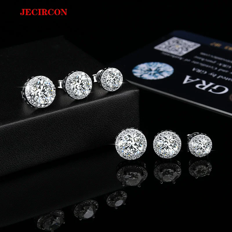 

JECIRCON 1 Carat Round Moissanite Earrings S925 Sterling Silver Classic 4-Prong Minimalist Versatile Studs Fashion Jewelry Gifts
