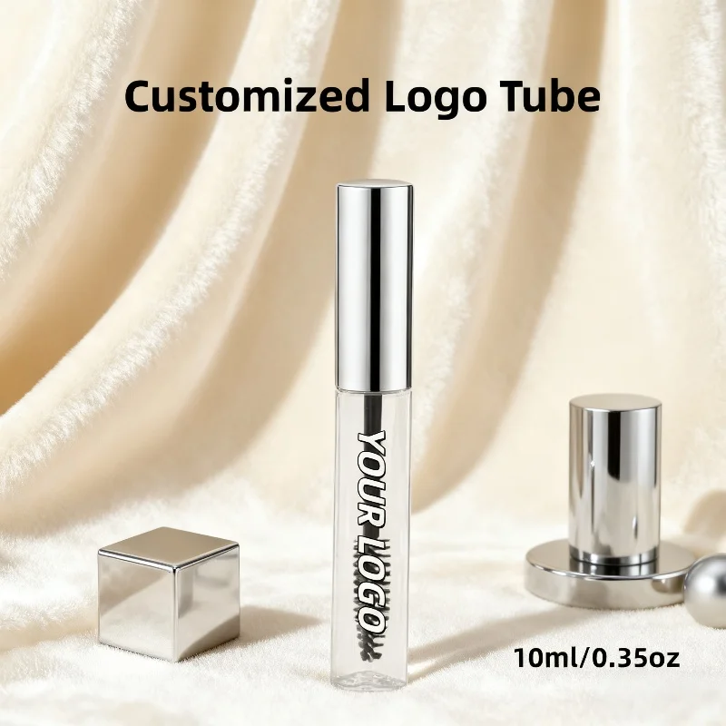 【Logo Custom】50Pcs Customized 10ml Plated Lip Color Tube Round Eye Black Empty Bottle with Gold/silver Lid Beauty Packaging Tool