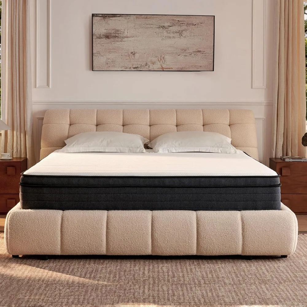 Queen Size Mattresses, Queen Mattress 12 Inch Hybrid Bed, Gel Memory Foam Pocket Coils, Full Zoned Support