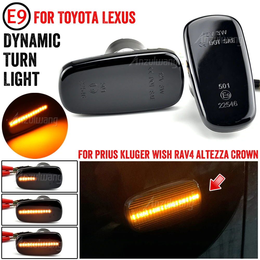 

2Pcs Dynamic Blinker LED Side Marker Light Turn Signal Lamp For Toyota Land Cruiser Prius Kluger Wish RAV4 Altezza Crown Lexus