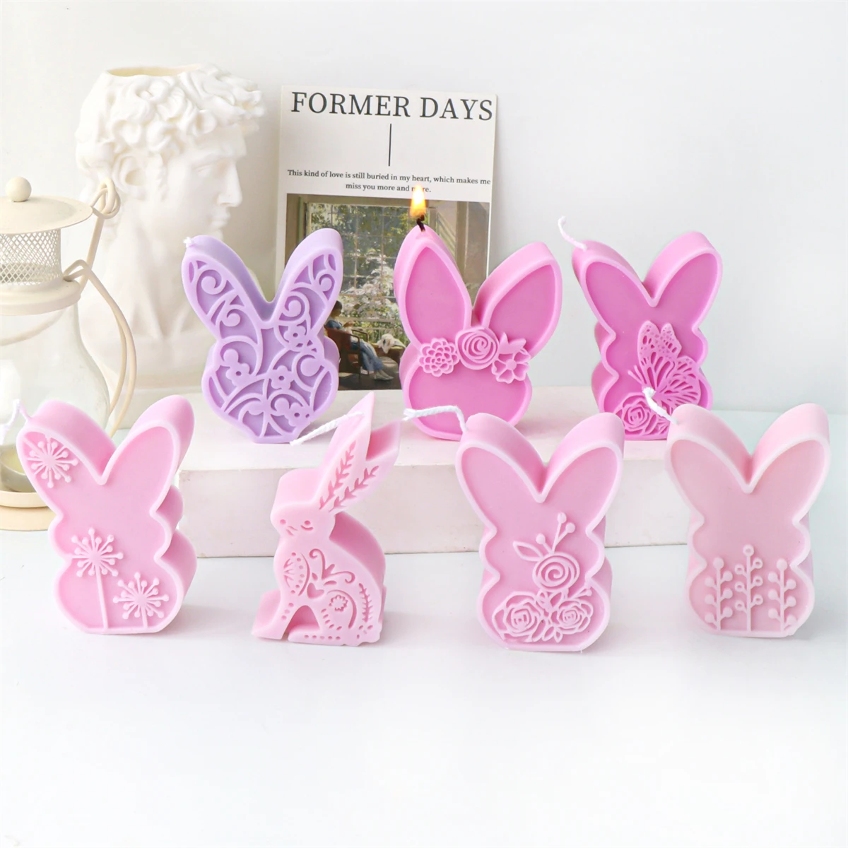 Relief Floral Kaninchen Ohr Kerze Form DIY Blume Kaninchen Design Ostern Kerze Form für Home Decor Geschenk Duft Kerze, Der Werkzeug
