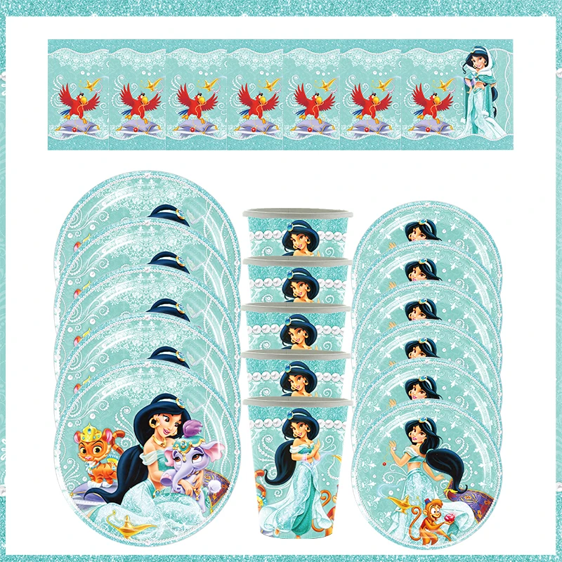 Disney Princess Happy Girl Child Birthday Party Decoration Set Party Supplies Cup Plate Banner Jasmine Princess Cake Decoration