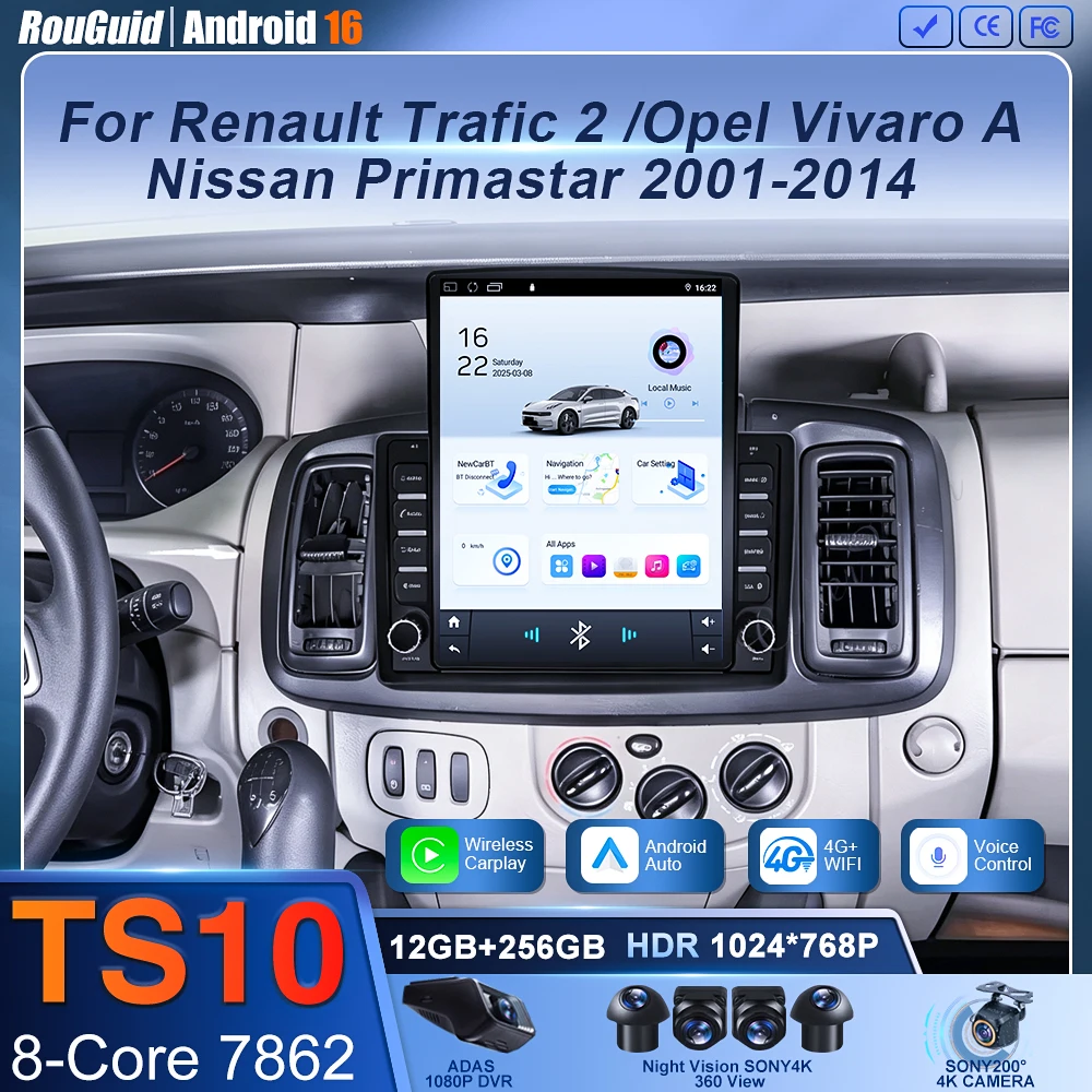 9.7 Android Auto Car Radio For Renault Trafic 2 /Opel Vivaro A /Nissan Primastar 2001 2002 2003 2004-2014 Navigation GPS Carplay