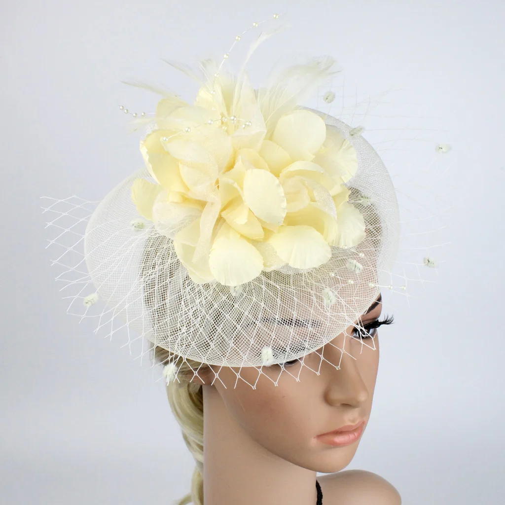 Fascinators Feather Womens Headwear Flower Derby Hat for Cocktail Ball Wedding Headband Elegant Clip Wedding Bridal Tea Party