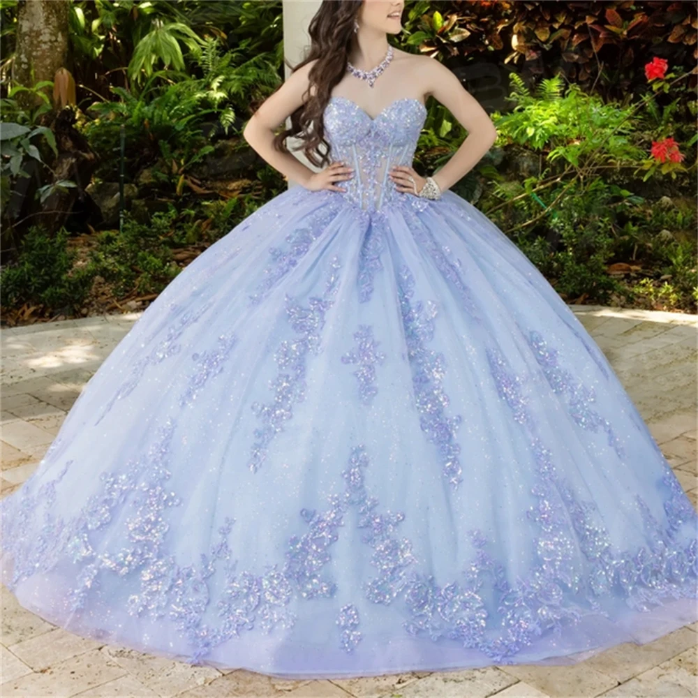 Glitter floral quinceanera vestidos sem alças ilusão personalizado doce 15 16 vestido formal vestido de festa à noite