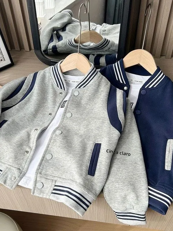 Jaqueta de beisebol para meninos, primavera e outono, e, moderna, roupas infantis, mistura de aodão, bloco de cores,...