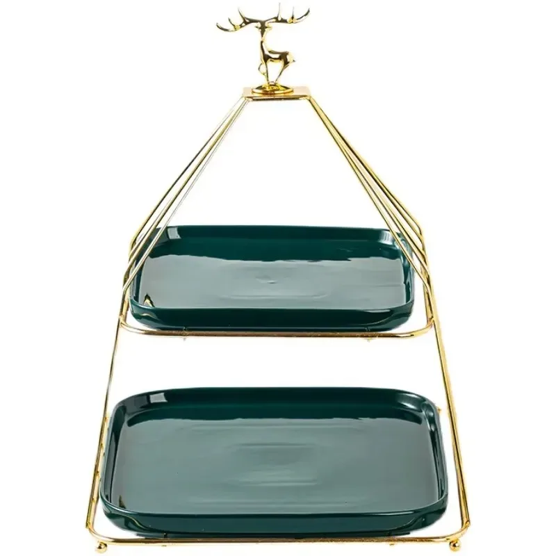 Luxury Gold Iron Bird Cage Display Stand 2/3 Tier Ceramic Cake Stand for Hotel Buffet Wedding Decoration