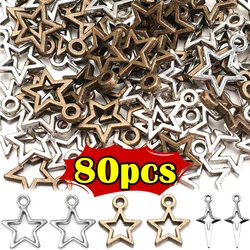 40/80pcs Charms Star DIY Pendants Metal Pentagram Vintage Sliver Bronze Jewelry Accessories for Bracelet Necklace Handmade Craft