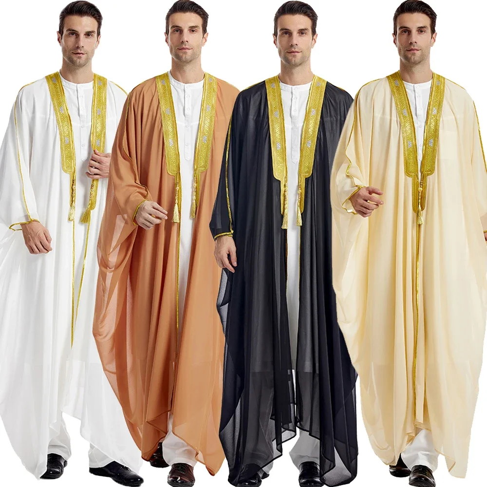 Ramadan Eid Jubba Thobe per Gli Uomini Musulmani Islam Abbigliamento Nappa Djellaba Kebaya Turchia Caftano Dubai Abaya Kimono Jalabiya Abito Abito