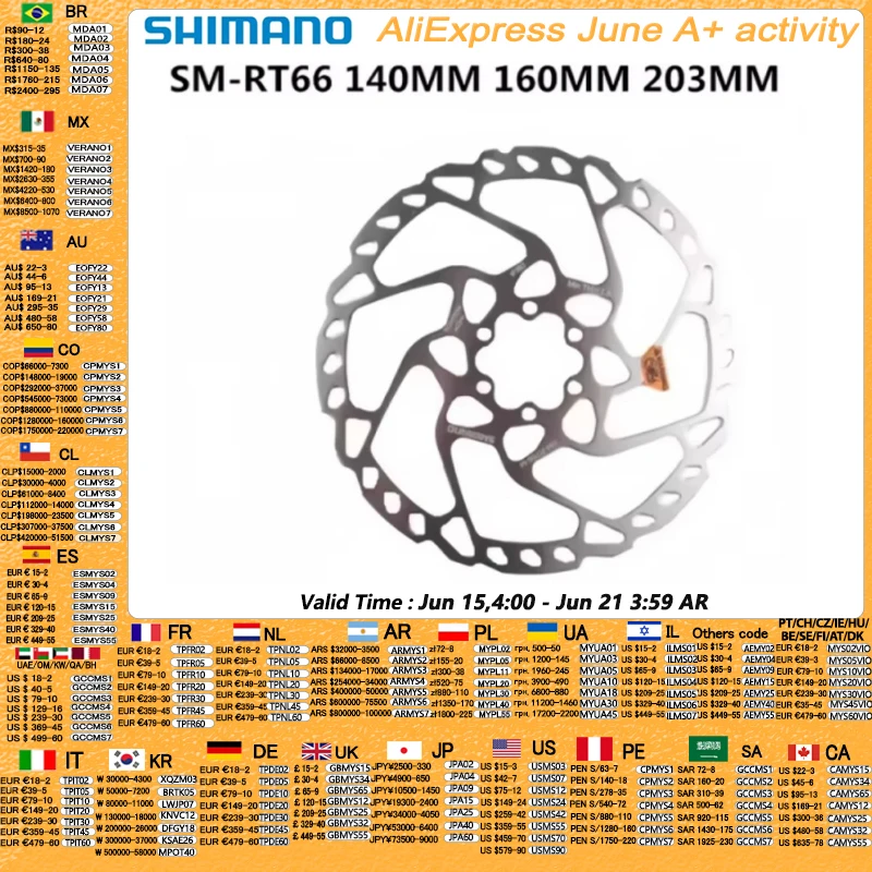 1 peça rotores de freio a disco shimano slx zee deore SM-RT66 rt76 rt86 160mm 180mm 203mm mtb 6 tipo parafuso rotores de freio a disco peças de ciclismo