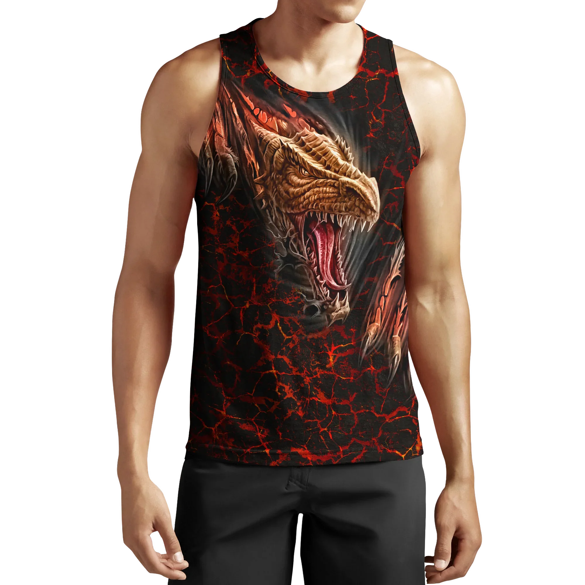 Summer Men's Tank Top 3D Western Dragon Printed Vests Fashion Streetwear Gym Muscular Man Sleeveless Top Oversized Male Clothing