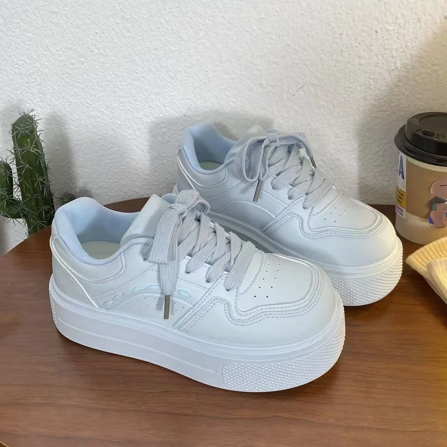 Niedliche Katzenpfoten-Absatz-Print-Plateau-Skate-Sneaker für Damen, blaue Kunstleder-Schnürschuhe, lässige, einfarbige Board-Schuhe für Teenager. – Detail 7