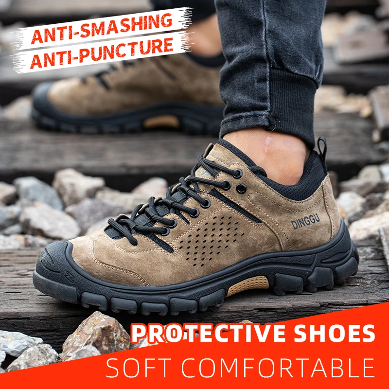 Men's Comfortable Work Shoes Breathable Woven Knit Shock Absorbing Sole Non-Slip Durable Lightweight for All-Day Wear