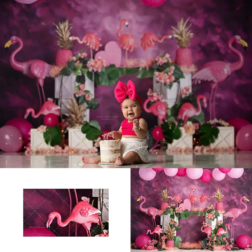 

Pink Flamingo and Balloons Photography Backdrop Kids Baby Cake Smash Photocall Decors Child Girls Adult Birthday Backgrounds