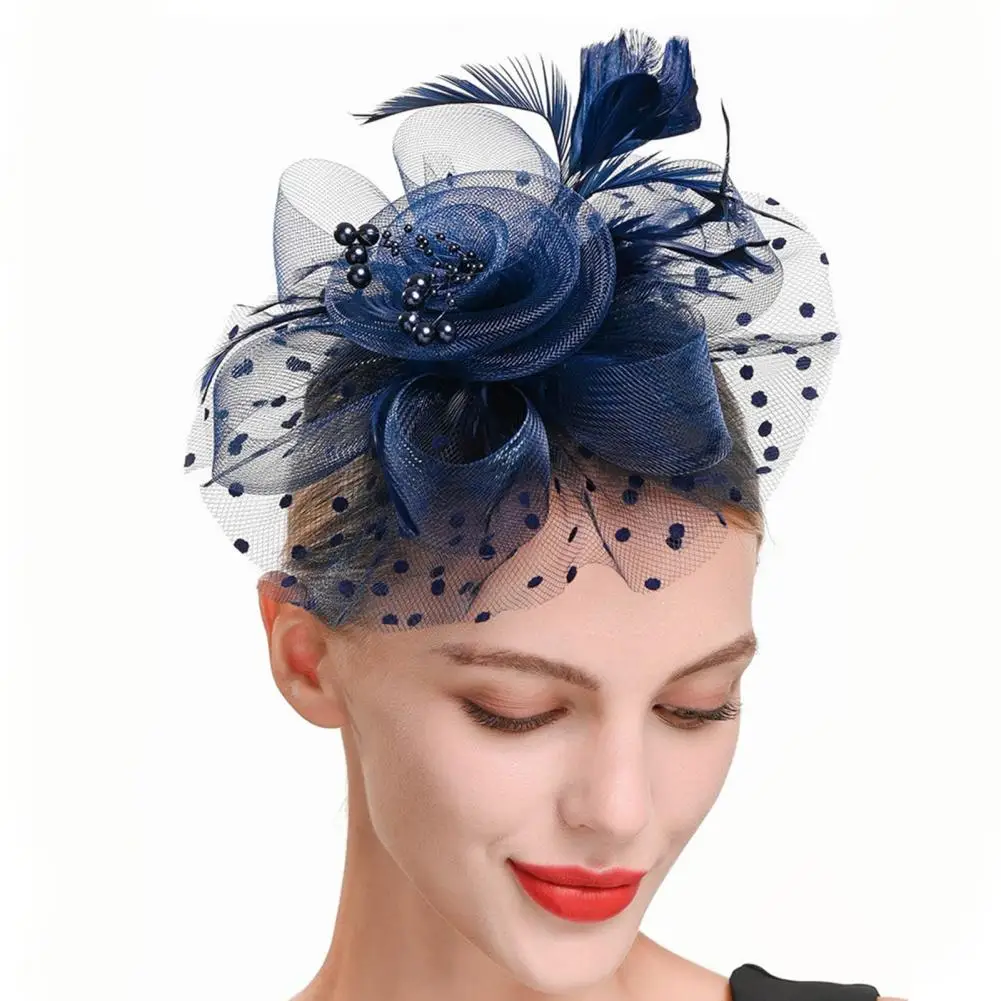 Tulle Fascinator Headpiece Elegant Fascinators Hat with Mesh Faux Pearl Feather Decor Retro Tea Party for Flower for Women