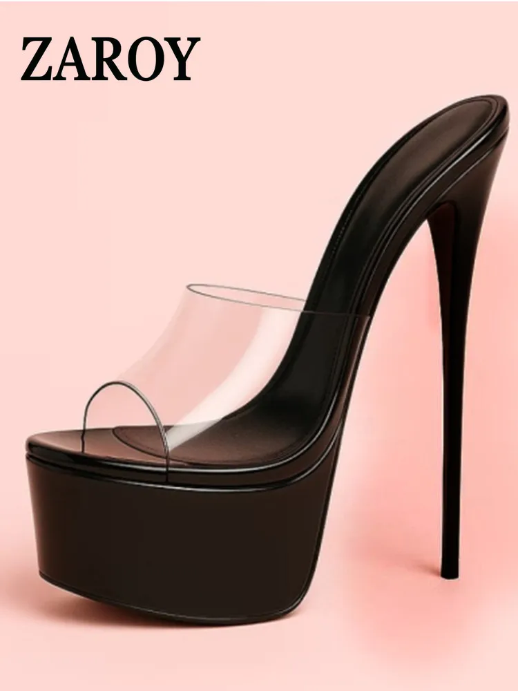 【Outlet Clearance】New Women's Thick Bottom, Fine High Heels, Toothed Cool Slippers, Fashion Show, Party, Ultra High Heel Sandals