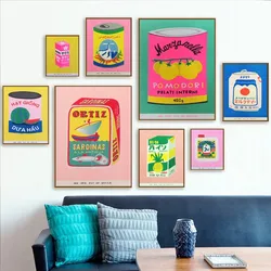 1PC Japan Pink Cherry Blossom Ink Canned Sardine Tomato Poster Paper HD Sticker Bedroom Entrance Home Living Room Bar Wall Decor