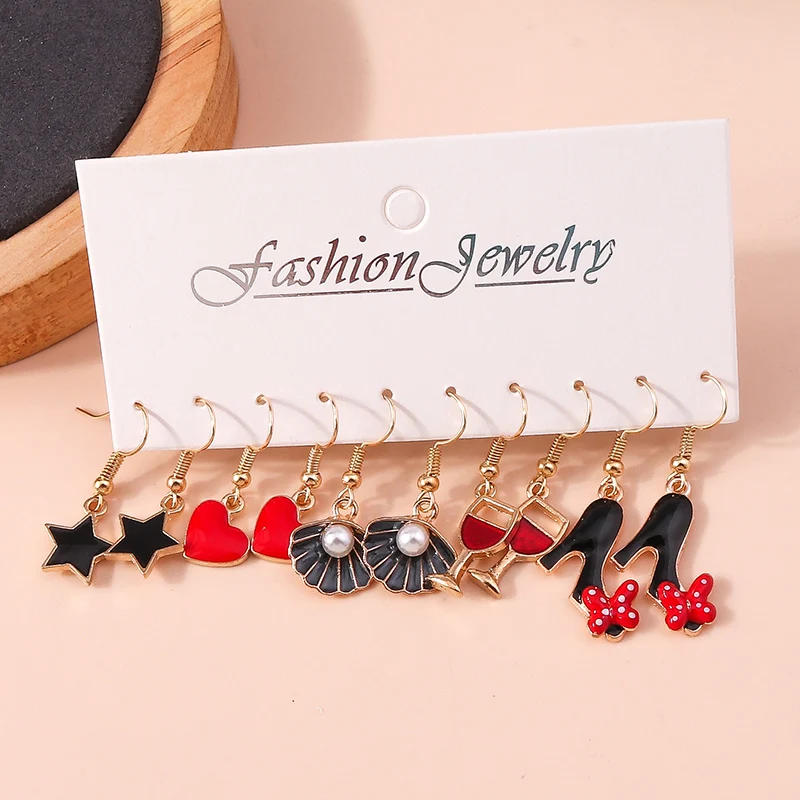 

5 pairs Cute Enamel Love Heart Earrings for Women Simulation High Heels Dangle Earrings Girls Party Jewelry Gifts