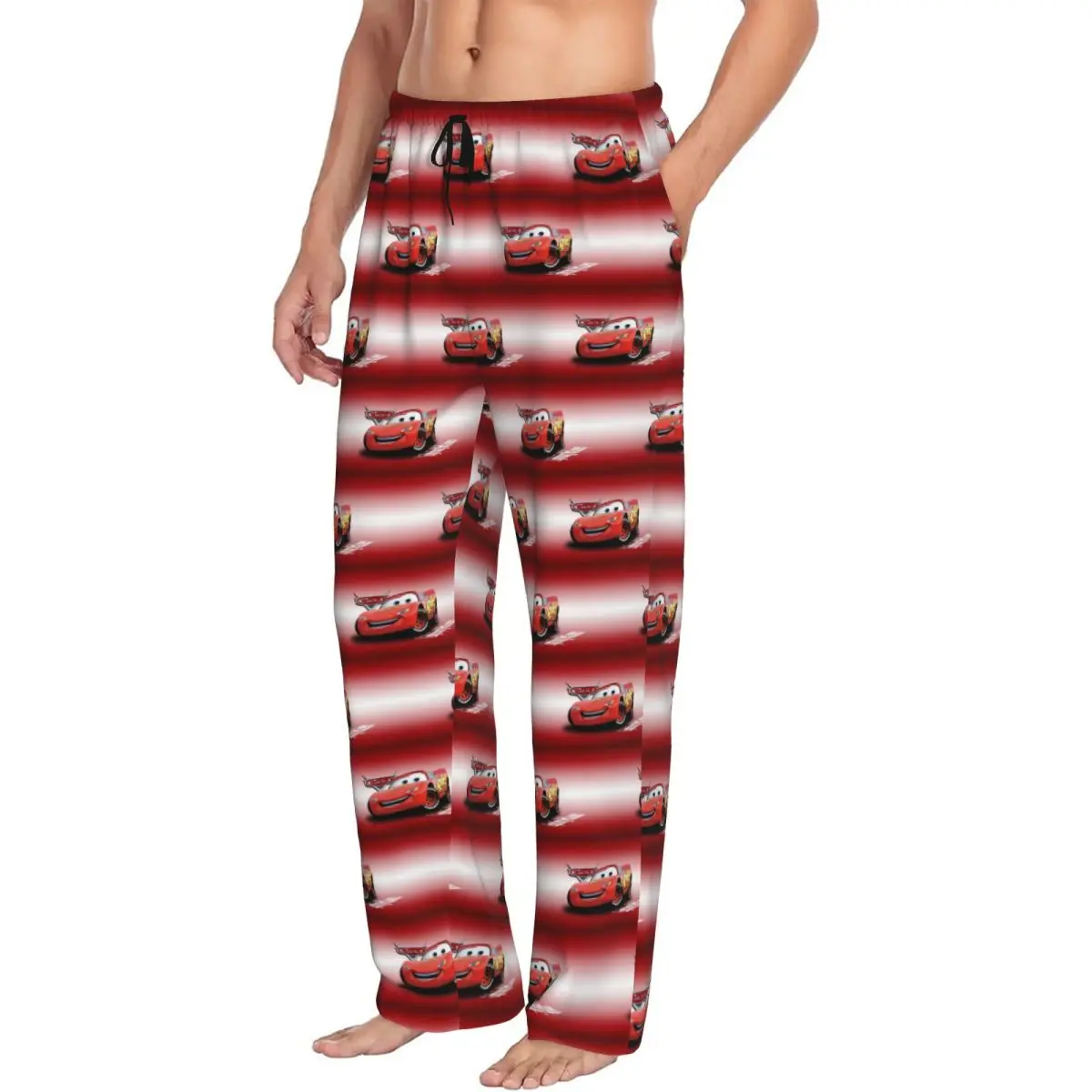 Custom Lighting McQueen Pajama Pants for Men Cartoon Sleepwear Lounge Sleep Bottoms Stretch with Pockets