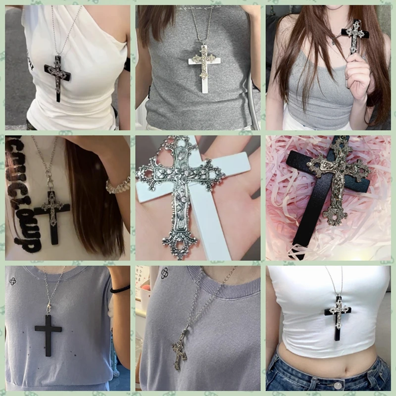 Collana Con Croce Colorata E Cristalli Cubo – Gioiello Religioso Y2K Per Donne – Regalo Compleanno