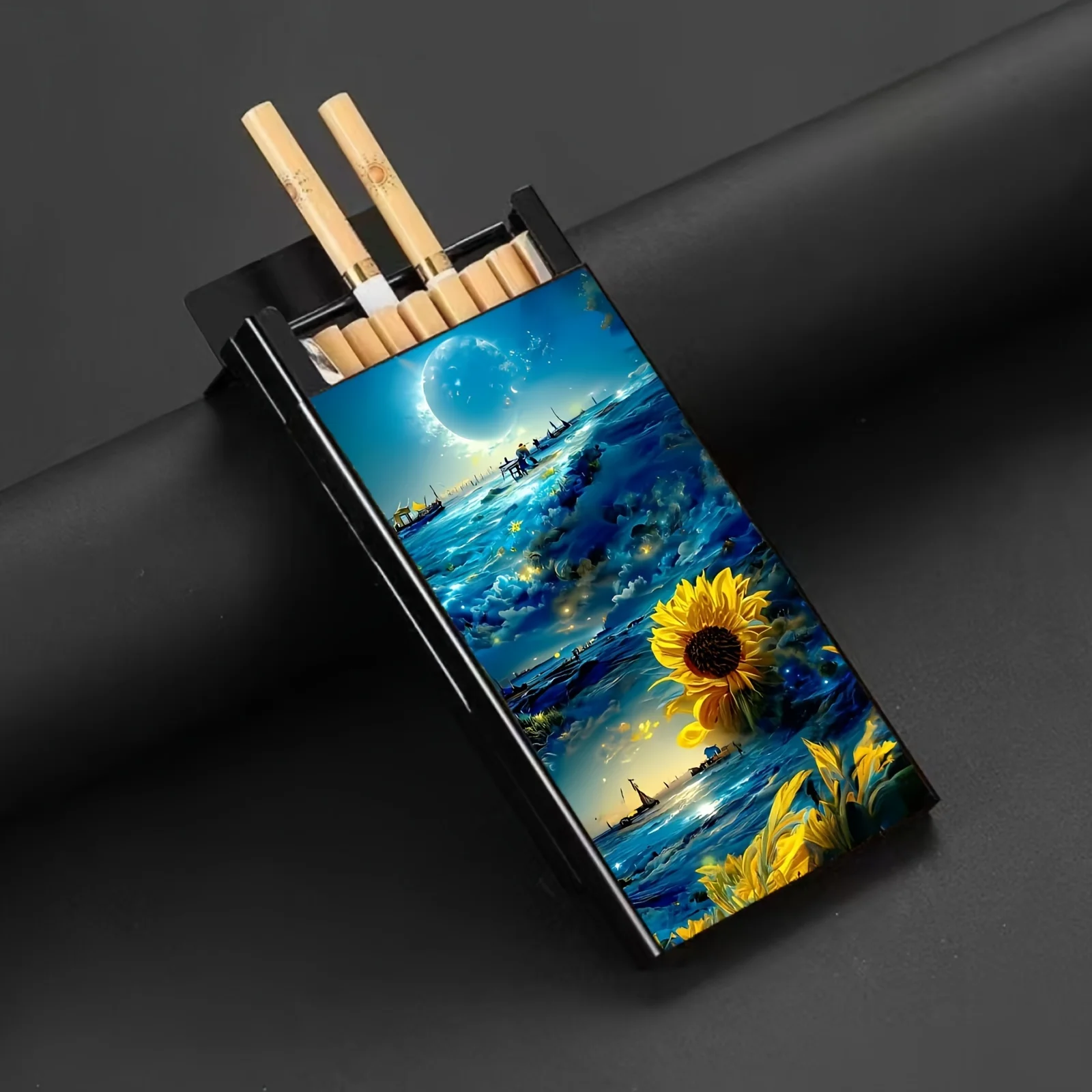 Flower painted women's cigarette case, 100mm size, anti-extrusion and moisture-proof, beautiful floral design cigarette case