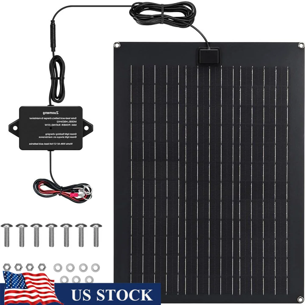 

20W Solar Battery Charger Maintainer MPPT Intelligent Trickle Charge Kit Dump Trailer Waterproof Monocrystalline Panel Charging
