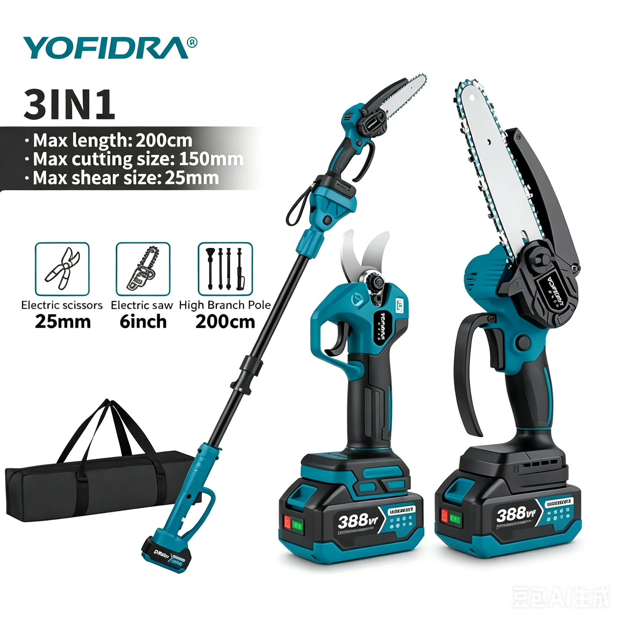 6-Zoll-Akku-Mini-Kettensäge mit bürstenlosem Motor und 32-mm-Elektro-Astschere-Set mit ausziehbarer Stange, 18-V-Akku-betriebene Hochstamm-Schneidwerkzeuge für Garten, Baum- und Holzschneiden