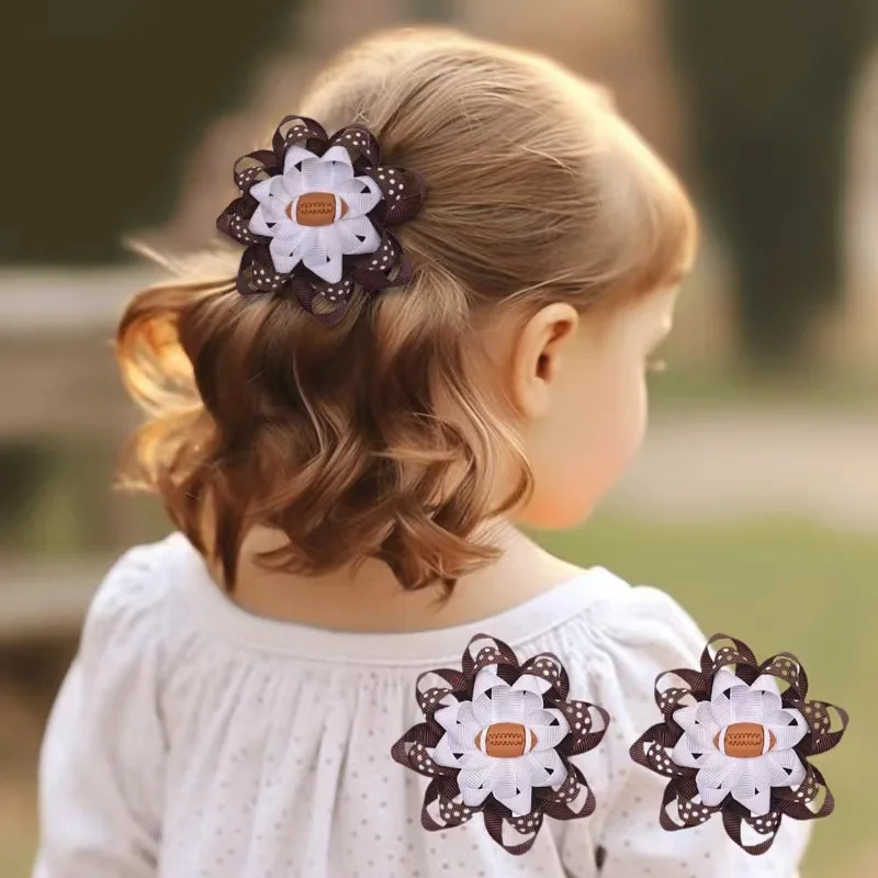 Olive Flower Ball Children's Hairpin Polka Dot Bow Full Clip Sports Style Fabric Ribbed Ribbon Bangs Clip