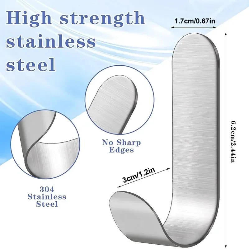 1/2/3/4Pcs Adhesive Hooks Metal Stainless Steel Wall Hooks Utility J Hook Key Holder Self Adhesive Wall Hook for Shower Kitchen