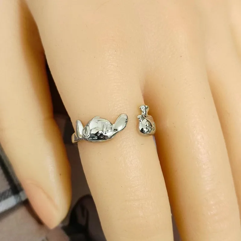 Vintage Disney Ring Instagram Cute Cartoon Anime Friend Wearing Star Wars Stitch Ring Decoration Silver Opening Adjustable