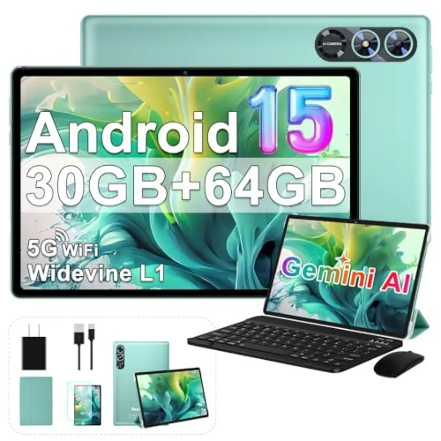 

2026 Android 15 Tablet 10 Inch with Gemini AI 30GB+64GB+1TB Expand 2-in-1 Octa-Core Electronics Tablets with Keyboard and Mouse