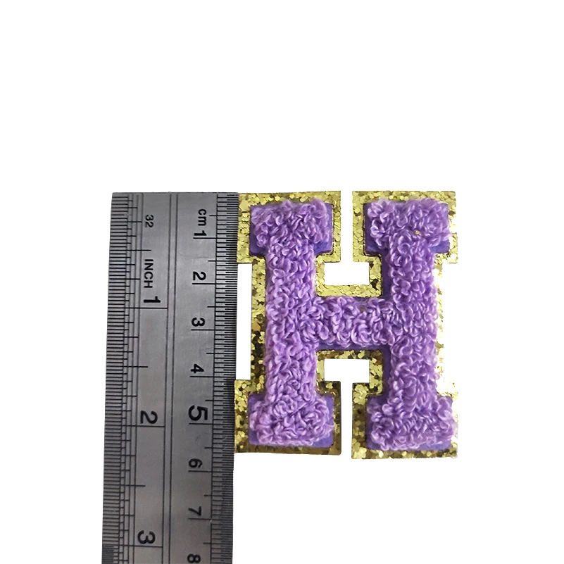 Purple Letters Sticker Patch Alphabet Towel Embroidered Chenille Patches for Clothing Bags Jacket Stick on Accessories Applique