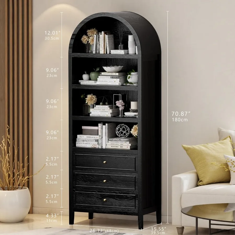 خزانة تخزين مقوسة، خزانة كتب مقوسة، خزانة مطبخ حديثة للمزرعة مع 3 أدراج كبيرة، أرفف قابلة للتعديل ltiFunct