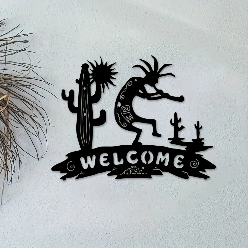 CIFBUY Iron Wall Art Kokopelli Welcome Metal Sculpture Hanging Plaque Rustproof Home Patio Decor Ornament Accent