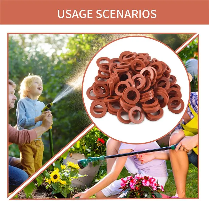 AEE3-100Pcs Garden Hose Washers Silicone Rubber Washers Seals O Rings Soft Silicone Gasket Fittings For 3/4 Inch Garden Hose