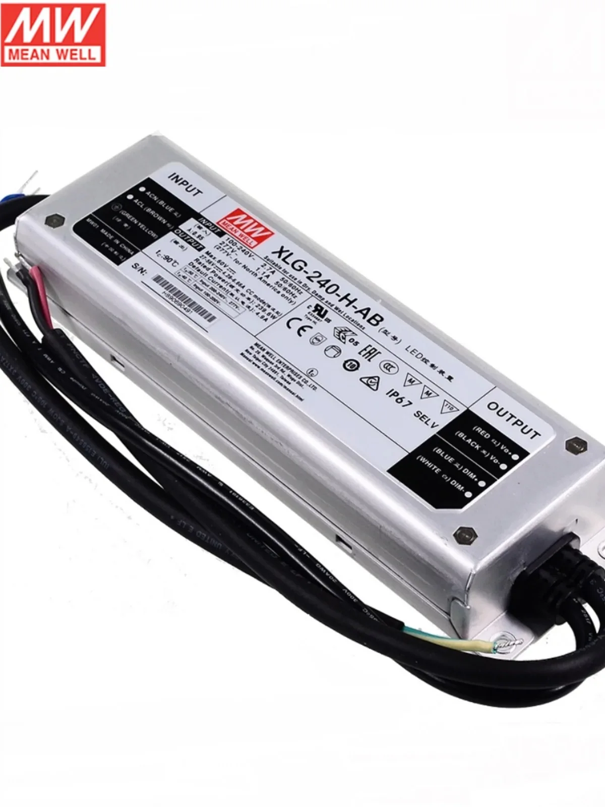 MEANWELL XLG-240-H-AB Constant Power Mode LED lighting Driver Buit-in active PFC  AC-DC water proof  IP67 dimming function