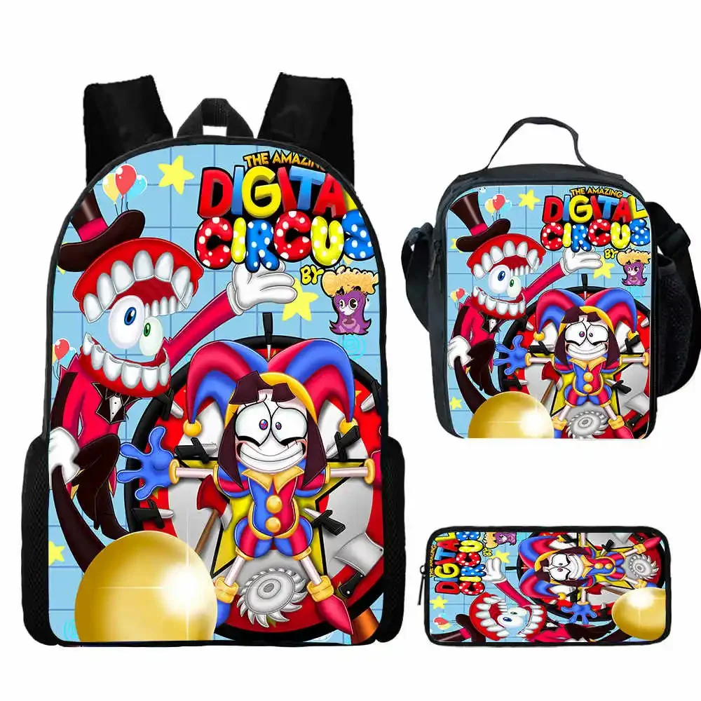 3Pcs Set Digital Circus Prints Backpack with Lunch bag Pencil case Anime Game School Bag Custom add with Your Logo or Photo