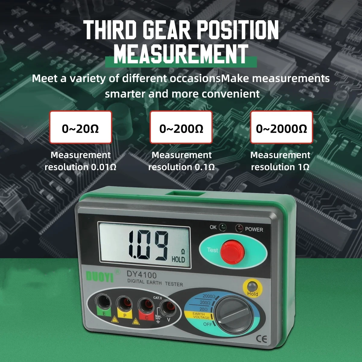 DY4100 Misuratore di resistenza digitale Meg-ohmmetro 0-2000 Ohm Elettricista Tester di resistenza di terra Strumenti di misurazione della tensione