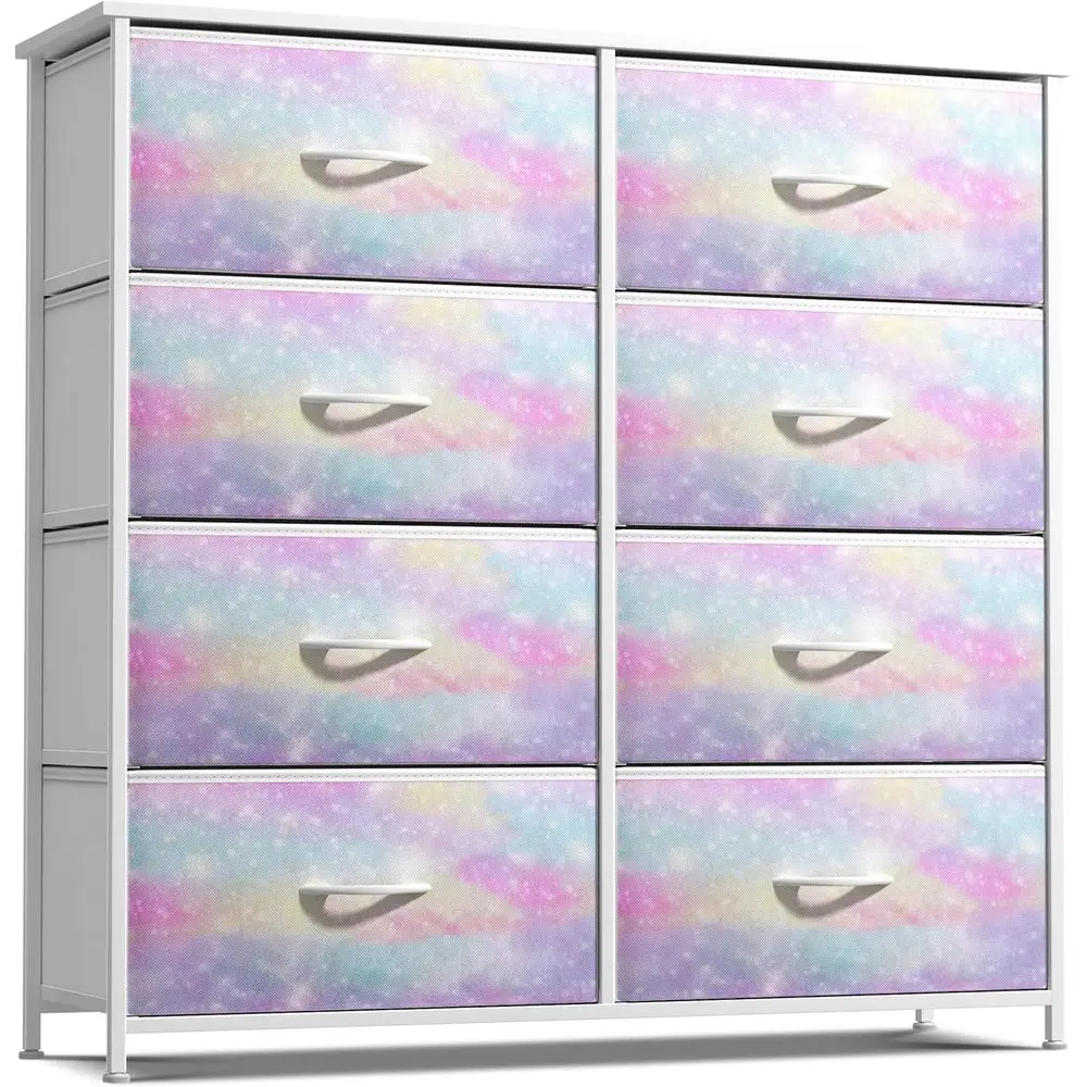 Kids Drer with 8 Ders - Storage Chest Organizer Unit Nightstand - Steel e, Wood Top, Tie-Dye abric Bins or Clothes - Wide urnitu