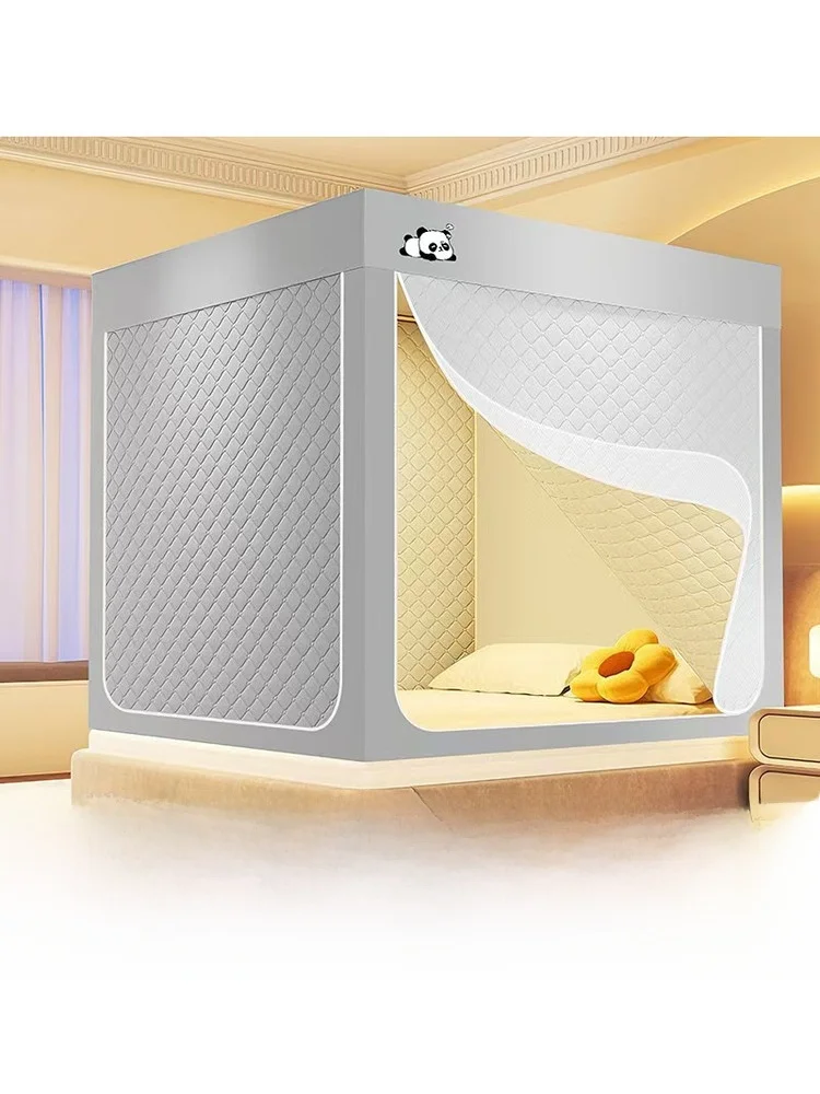 

Thickened Warm Five-Sided Cotton Bed Curtain Windproof Three-Door Zipper Mosquito Net Indoor Winter Protection against Cold