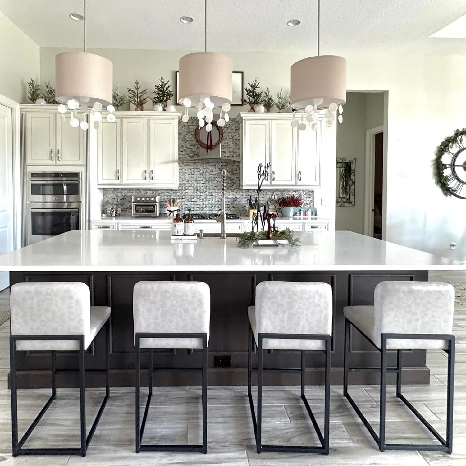 Maison Arts Bar Stools Set Of 4, 24 Inch Counter Height Barstools With Back, Metal Frame, Footrest, Upholstered Faux Leather