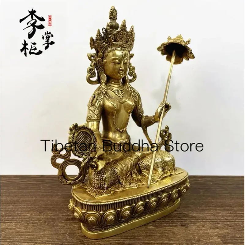 21cm Nepalese Tantra Tibetan Pure Copper Great White Umbrella Cover Buddha Mother Statue Dugam Tara Bodhisattva