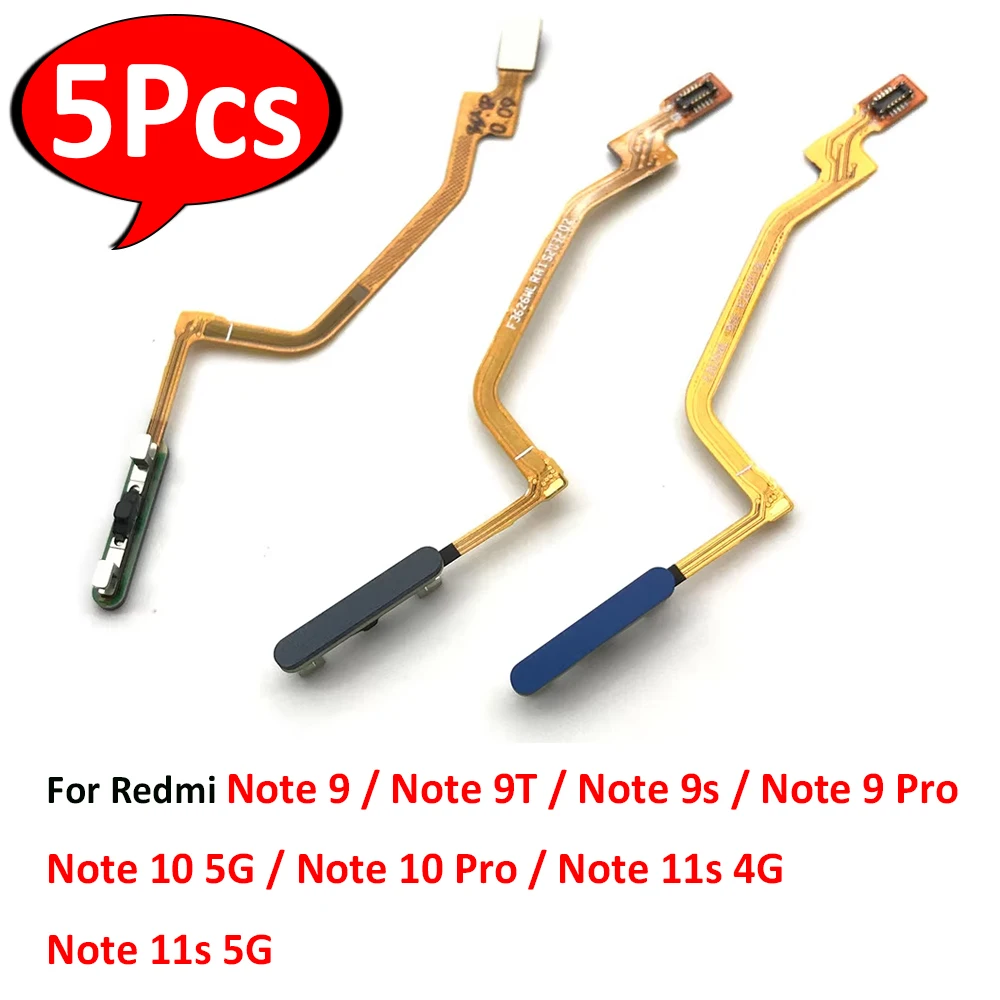 

5Pcs，NEW touch ID Fingerprint Sensor scanner Home Return Key Menu Button Cable For Xiaomi Redmi Note 9T 9S 9 10 Pro 11 4G