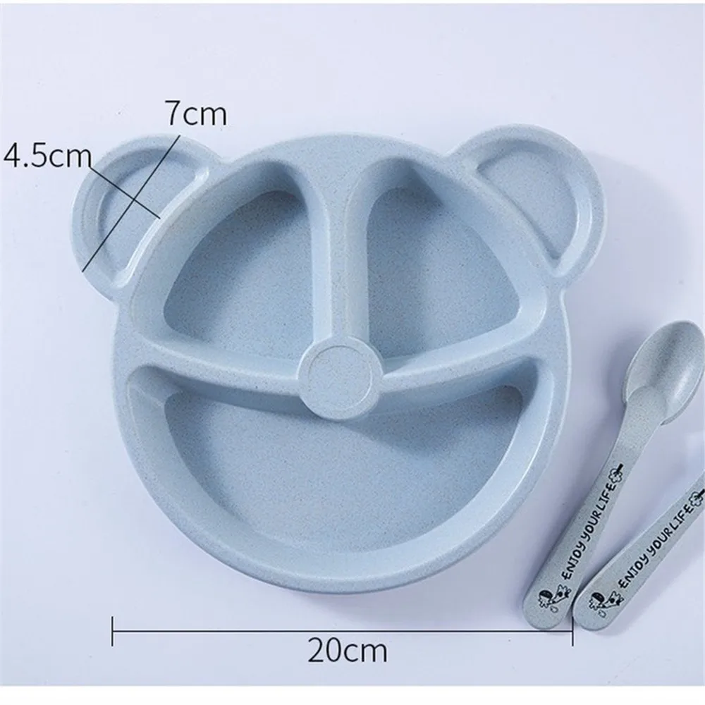 Baby Bowl+spoon+fork Feeding Food Tableware Set Cartoon Bear Kids Dishes Eating Dinnerware Anti-hot Wheat Straw Training Plate