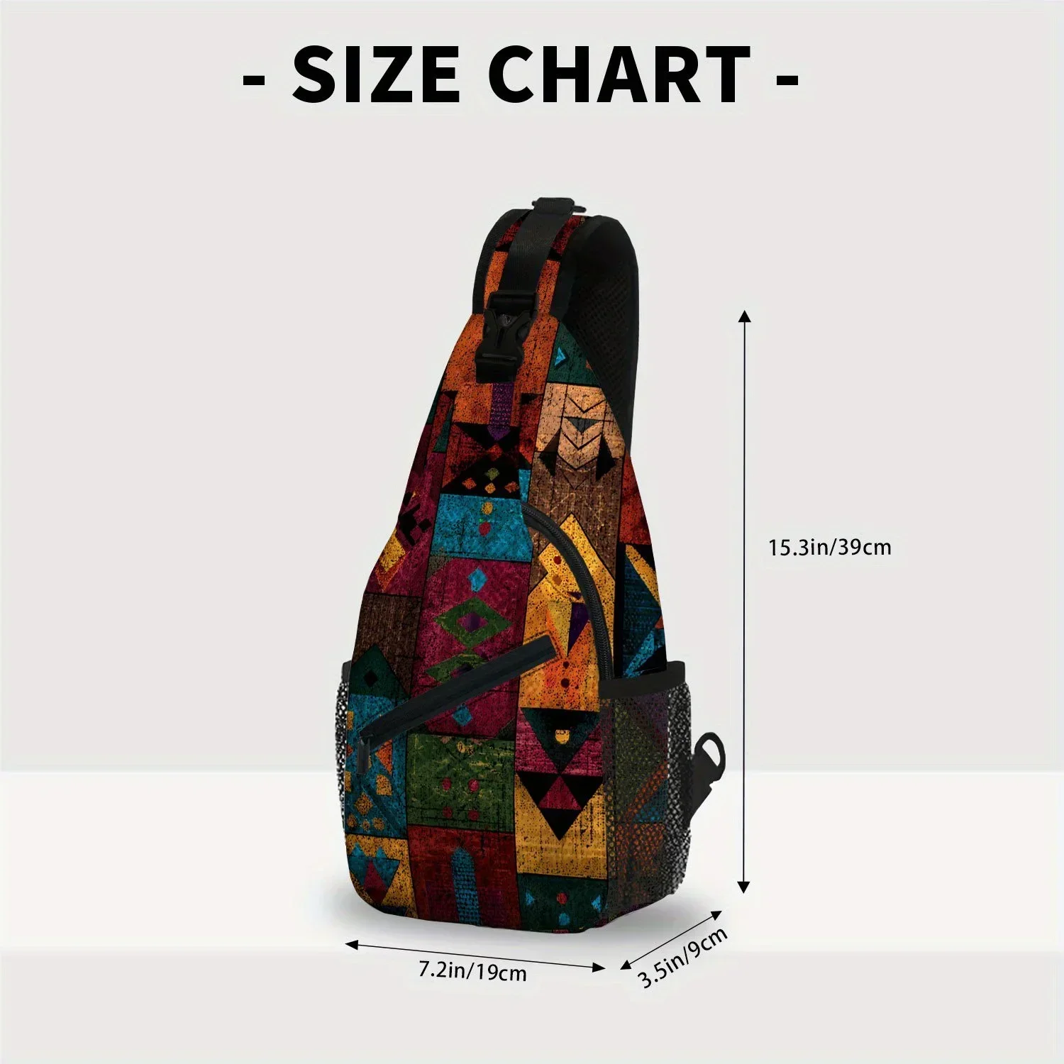 Custom Bag Custom Men'S Retro Bohemian Crossbody Bag - Adjustable Strap, Colorful Geometric Pattern, Durable Fabric, Machine Was