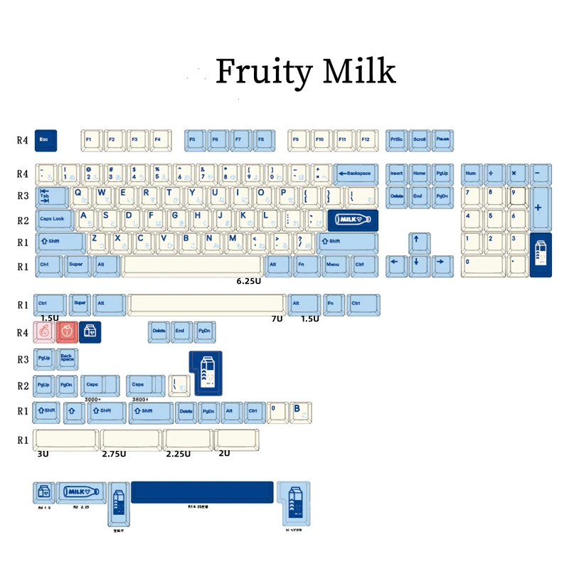 

140 Key/set Fruity Milk Keycaps PBT Dye Sublimation Key Caps Cherry Profile Keycap With ISO Enter 3U 7U Spacebar 1.75u 2u Shift