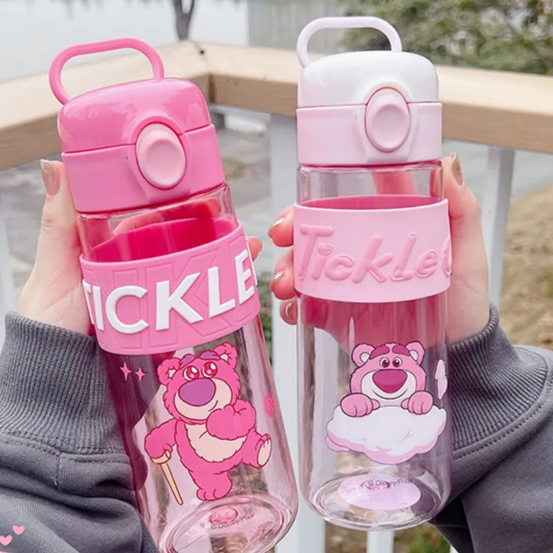 New 620ml Disney Mickey Mouse Kawaii Water Cup Student Lotso Cute Cartoon Gym Water Bottle Kitchen Drinkware Supplies Gifts