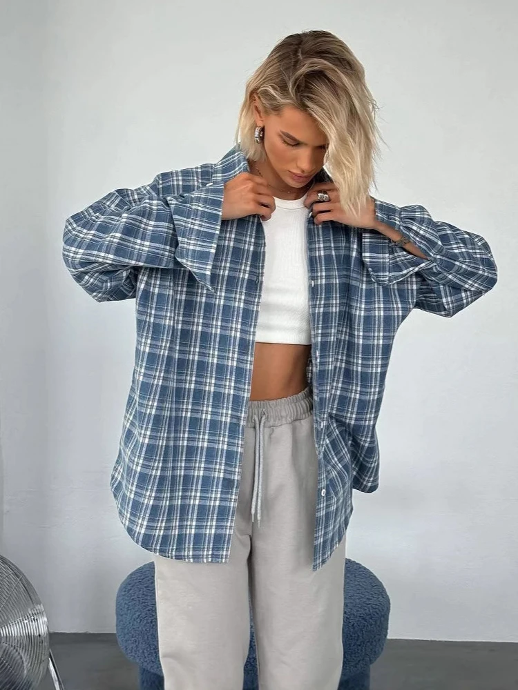 

Spring Autumn Vintage Plaid Shirt Women's Long Sleeve Top Single Breasted Casual T-Shirt Turn Down Collar Loose Blouses 2026